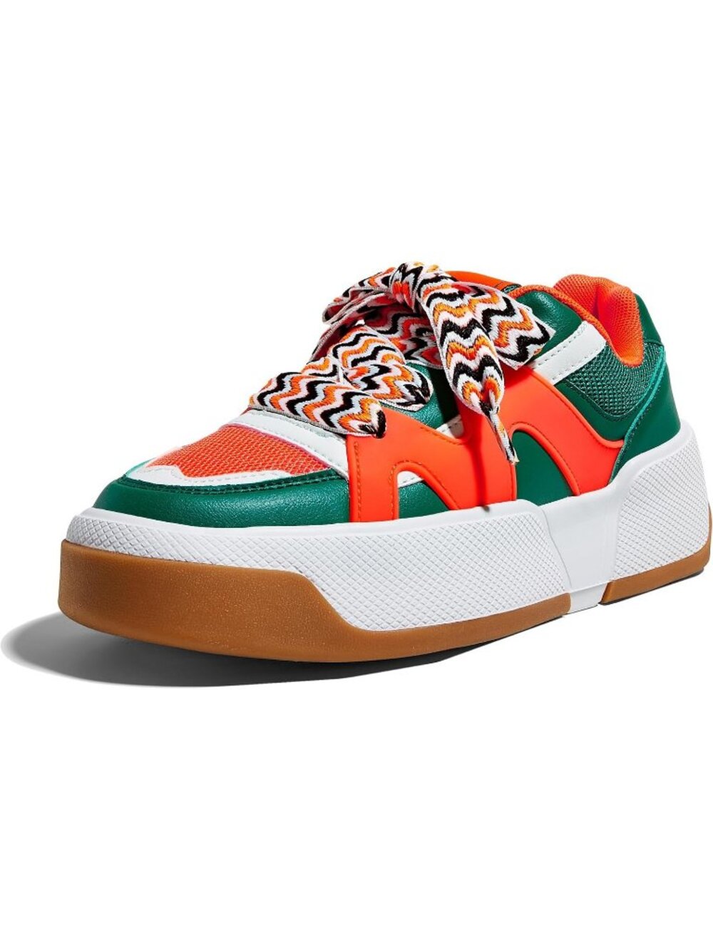 Women’s Green/Orange Thick Sole Lace Up Casual Comfortable Fashion Sneakers